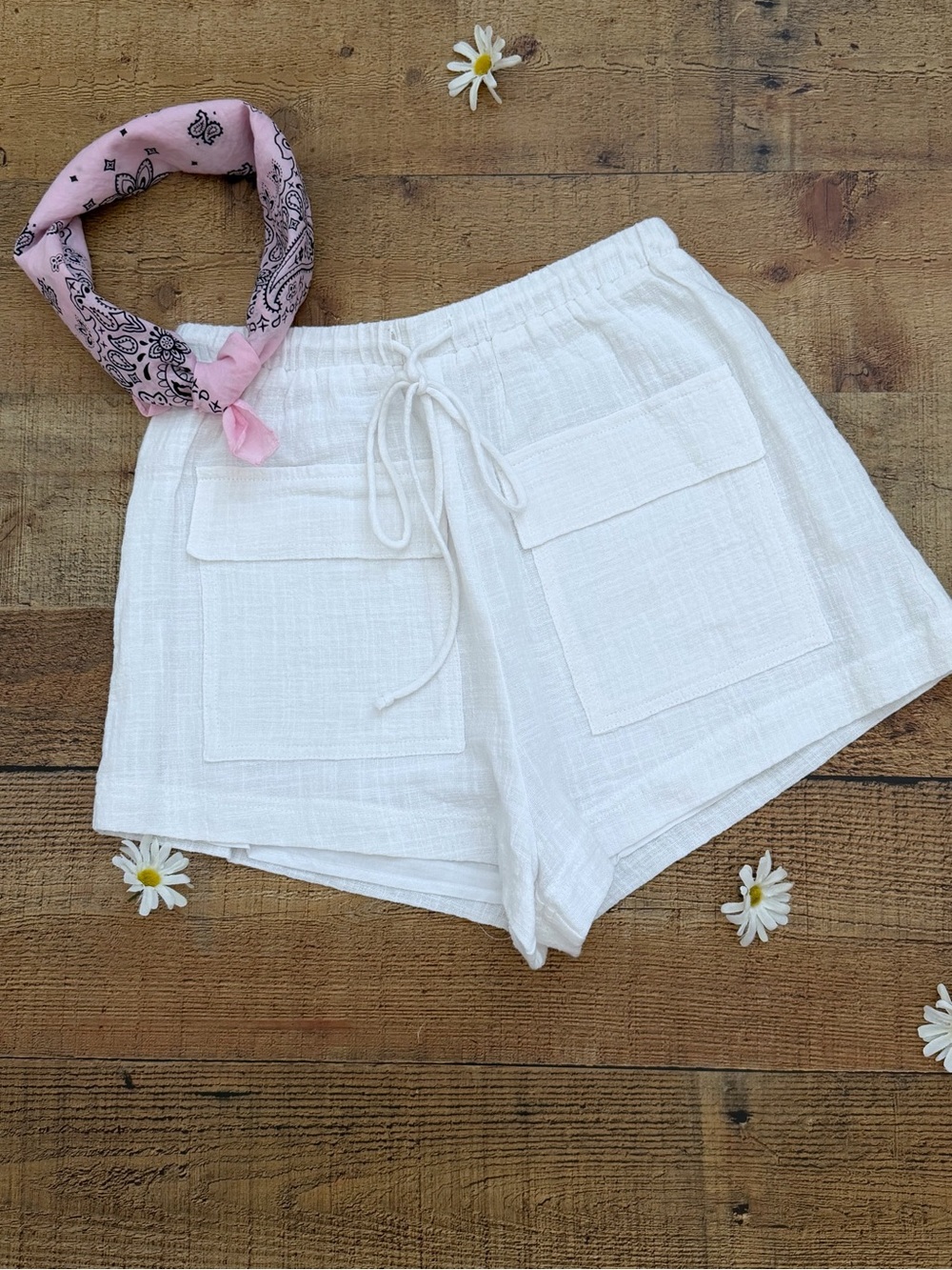 SHORTS LINED White Cotton Shorts with Pockets ⭐️NWT Stretch Waist